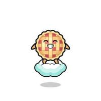 cute apple pie illustration riding a floating cloud vector