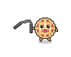 cartoon of apple pie using nunchaku vector