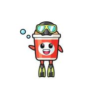 the instant noodle diver cartoon character vector