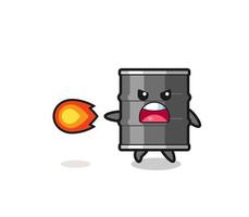 cute oil drum mascot is shooting fire power vector