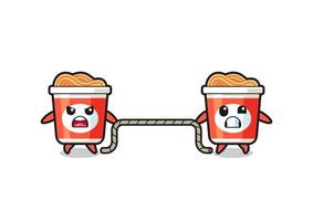 cute instant noodle character is playing tug of war game vector