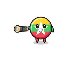 myanmar flag mascot holding flashlight vector