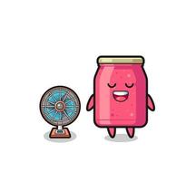 cute strawberry jam is standing in front of the fan vector