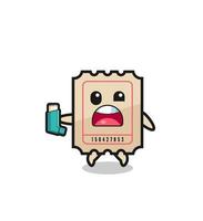 ticket mascot having asthma while holding the inhaler vector