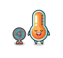 cute thermometer is standing in front of the fan vector