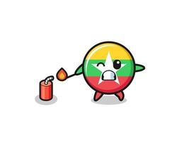 myanmar flag mascot illustration playing firecracker vector