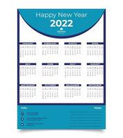 Calendar design template. Wall calendar design 2022 year. vector