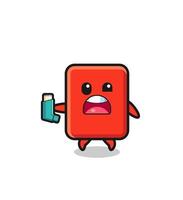 red card mascot having asthma while holding the inhaler vector