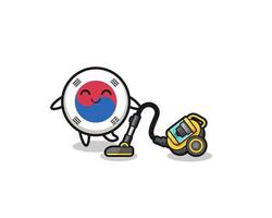 cute south korea flag holding vacuum cleaner illustration vector