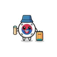 south korea flag mascot character as hiker vector