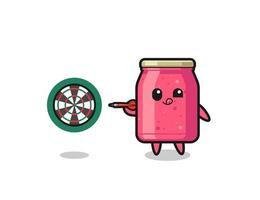 cute strawberry jam is playing dart vector