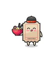 ticket as Chinese chef mascot holding a noodle bowl vector