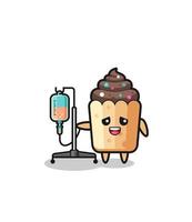 cute cupcake character standing with infusion pole vector