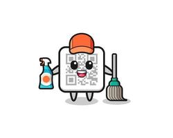 lindo personaje de código qr como mascota de los servicios de limpieza vector