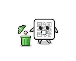 illustration of the qr code throwing garbage in the trash can vector