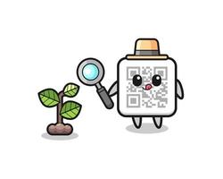 cute qr code herbalist researching a plants vector