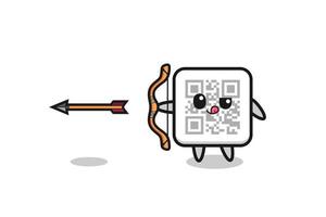 illustration of qr code character doing archery vector