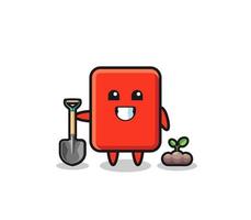 linda caricatura de tarjeta roja está plantando una semilla de árbol vector