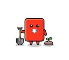 cute red card cartoon is planting a tree seed vector