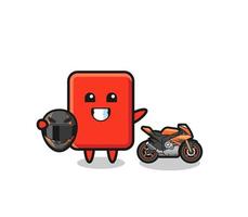 cute red card cartoon as a motorcycle racer vector