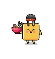 shopping bag as Chinese chef mascot holding a noodle bowl vector