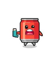 drink can mascot having asthma while holding the inhaler vector