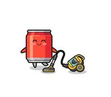 cute drink can holding vacuum cleaner illustration vector