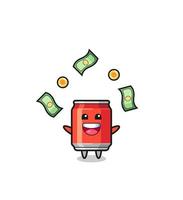 illustration of the drink can catching money falling from the sky vector