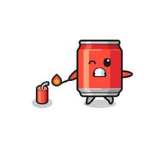 ilustración de mascota de lata de bebida jugando petardo vector