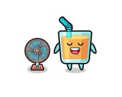 cute orange juice is standing in front of the fan vector