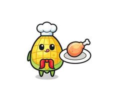 personaje de dibujos animados de chef de pollo frito de maíz vector