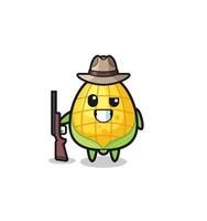 corn hunter mascot holding a gun vector