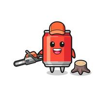 drink can lumberjack character holding a chainsaw vector