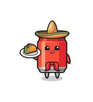 lata de bebida chef mexicano mascota sosteniendo un taco vector