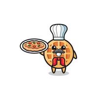 circle waffle character as Italian chef mascot vector