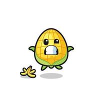 corn cartoon is slip on a banana peel vector