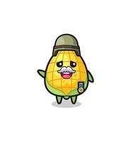 cute corn as veteran cartoon vector