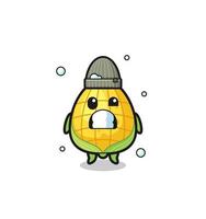 cute cartoon corn with shivering expression vector