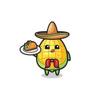 corn Mexican chef mascot holding a taco vector