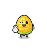 corn character doing Korean finger heart vector