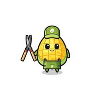 cute corn as gardener mascot vector