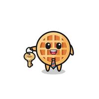 cute circle waffle as a real estate agent mascot vector