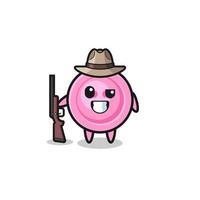 clothing button hunter mascot holding a gun vector