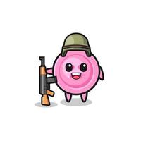 cute clothing button mascot as a soldier vector