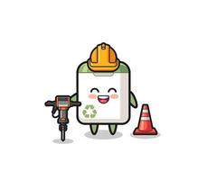 road worker mascot of trash can holding drill machine vector