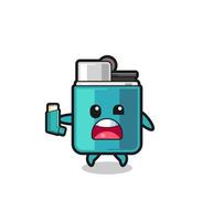 lighter mascot having asthma while holding the inhaler vector