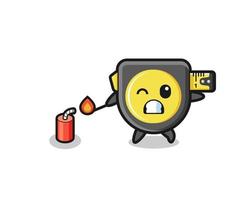 tape measure mascot illustration playing firecracker vector