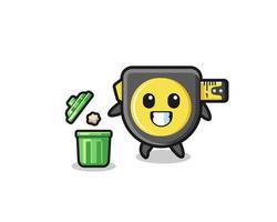 illustration of the tape measure throwing garbage in the trash can vector