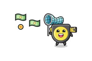 illustration of the tape measure catching flying money vector