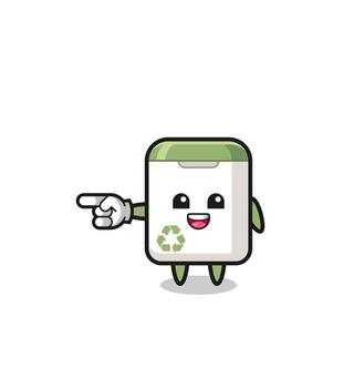 trash can cartoon with pointing left gesture vector